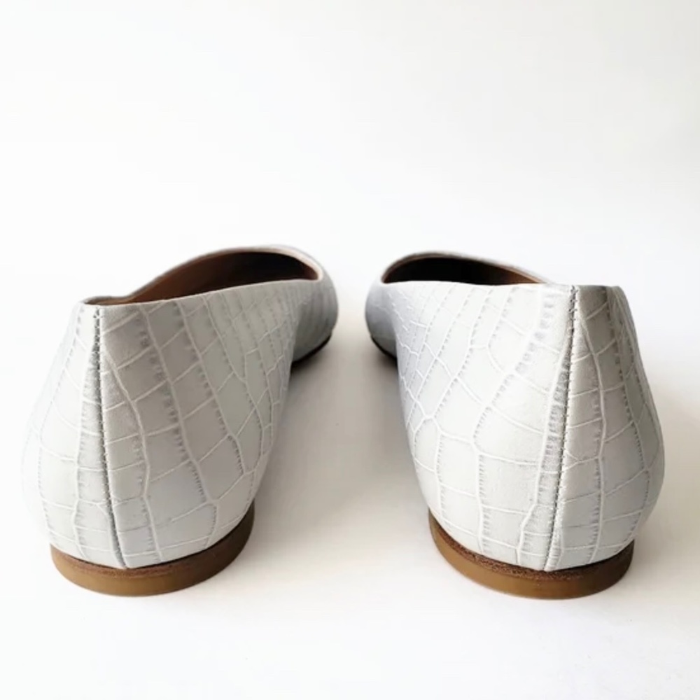 MM LaFleur The Rowan Gray Embossed Croc Leather Pointed Toe Ballet Flat Shoes 37 - Picture 7 of 14